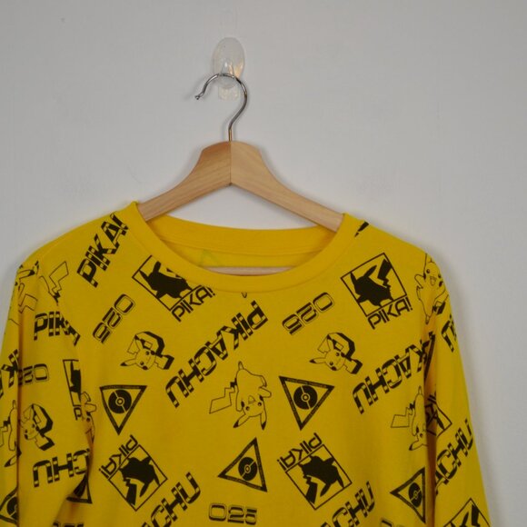Pokemon Mens Youth XL Allover Pikachu Print Logo Long Sleeve Casual Sweatshirt - Picture 2 of 8